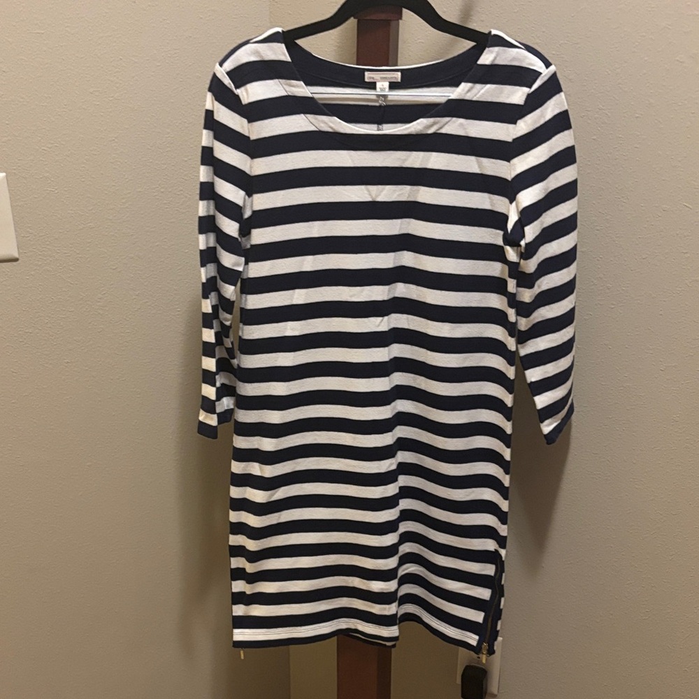 GAP Navy and White Striped Long Sleeve Dress